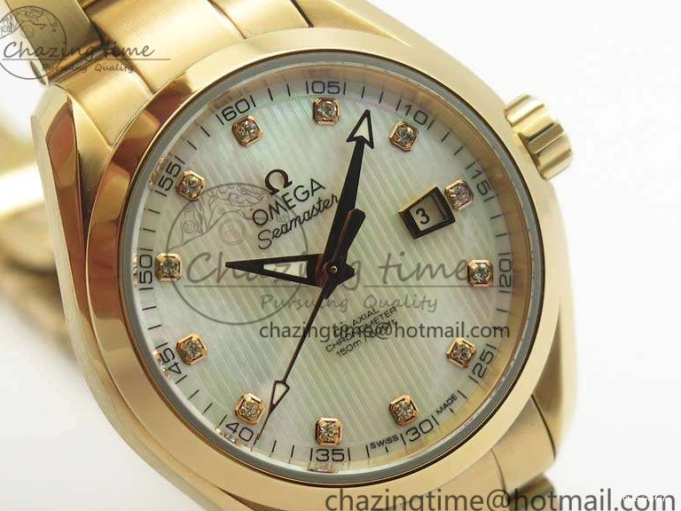 0317 Timeless Aqua Terra Ladies 35mm RG V6F Best Edition White MOP Dial On RG Bracelet A 8102